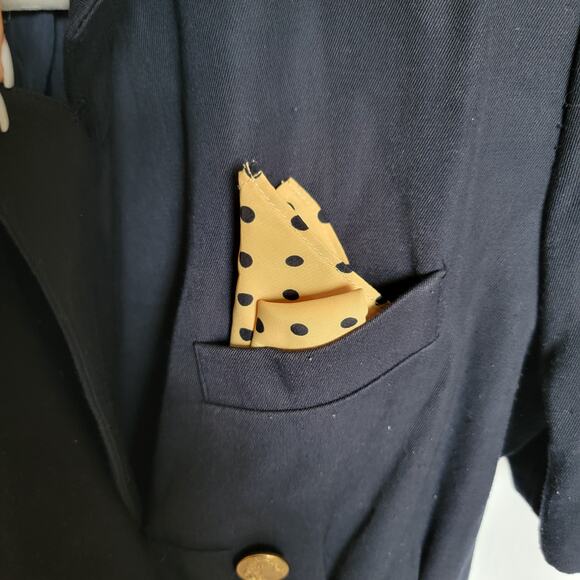 80s Vintage Navy Double Breasted Military Gold Button Wrap Blazer Dress Size 10 - Picture 3 of 16